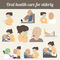 Oral health care for elderly, old person who cannot use hands 