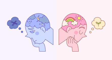 긍정적인 사고와 부정적인 사고.