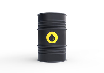 Black barrel of oil on a white background. 3D rendering illustration