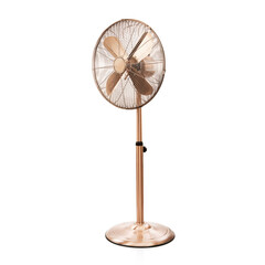 Fototapeta Stand Fan Isolated on White Background. Copper Retro Ventilator. Vintage Electric Fan. Metal Fan. Pedestal Fans. Cooling Fans obraz