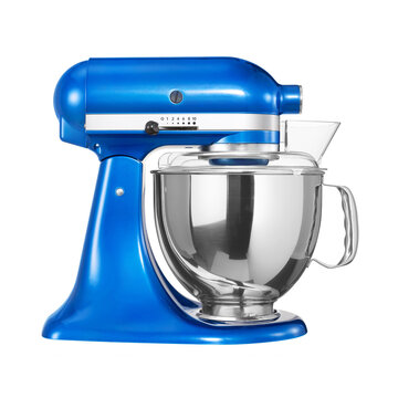Stand Mixer Isolated on White Background. Blue Standing Mixer. Food Mixer. Kitchen Appliances. Household Appliances. Clipping Path
