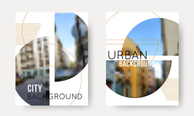 Vector Set of Blurred Urban Backgrounds. Collection of City unfocused templates for travel design, flyer, presentation, brochure, banner, poster