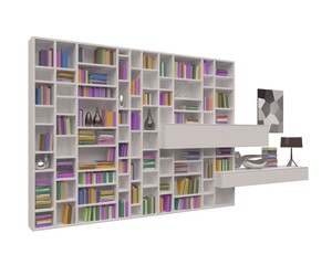 Bookcase bookshelves isolated on white 3d illustration