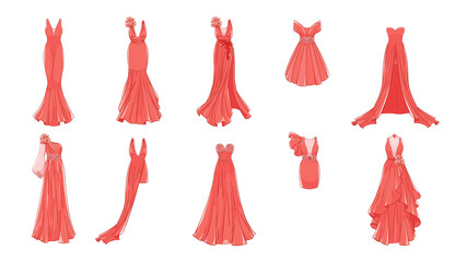 Dresses for prom, gala evening, wedding, masquerade, points. Set of different dresses. Modern and classic style. © progdiz