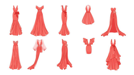 Dresses for prom, gala evening, wedding, masquerade, points. Set of different dresses. Modern and classic style. © progdiz