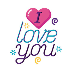 I love you text with heart flat style icon vector design