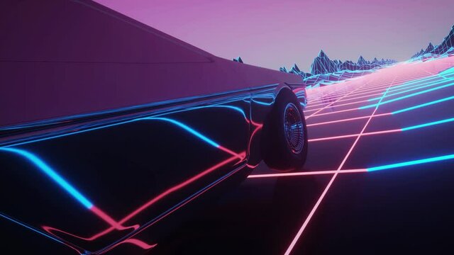 Retro car of the future, retrowave style back to the 1980's