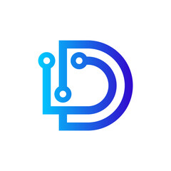 Initial Letter D Digital Tech Logo Design Template
