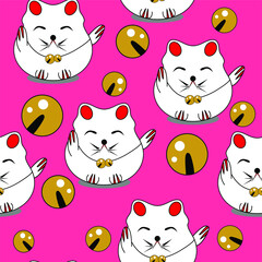 Cute Maneki Neko Cat Kids Pattern Seamless