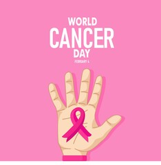 World Cancer Day. Cancer Awareness icon design for poster, banner, t-shirt.  4th February world Cancer Day vector illustration.