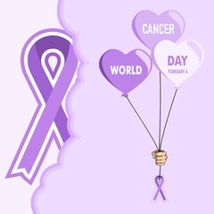 World Cancer Day. Cancer Awareness icon design for poster, banner, t-shirt.  4th February world Cancer Day vector illustration.