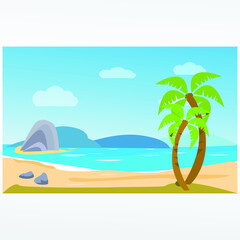 Fototapeta na wymiar Tropical beach vector illustration background. Beach vector in landscape.
