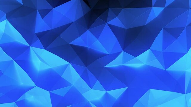 Blue polygonal background with waving geometric shapes. Seamless looping 3D animation.