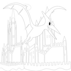 Coloring book for children with a dinosaur   in cartoon style, tyrannosaurus