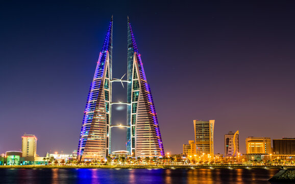Bahrain World Trade Center in Manama. The Persian Gulf