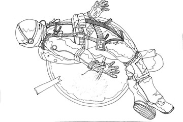 Astronaut falling above coffee cup