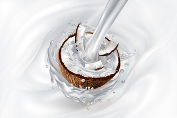 Milk stream and coconut in yogurt or milkshake.