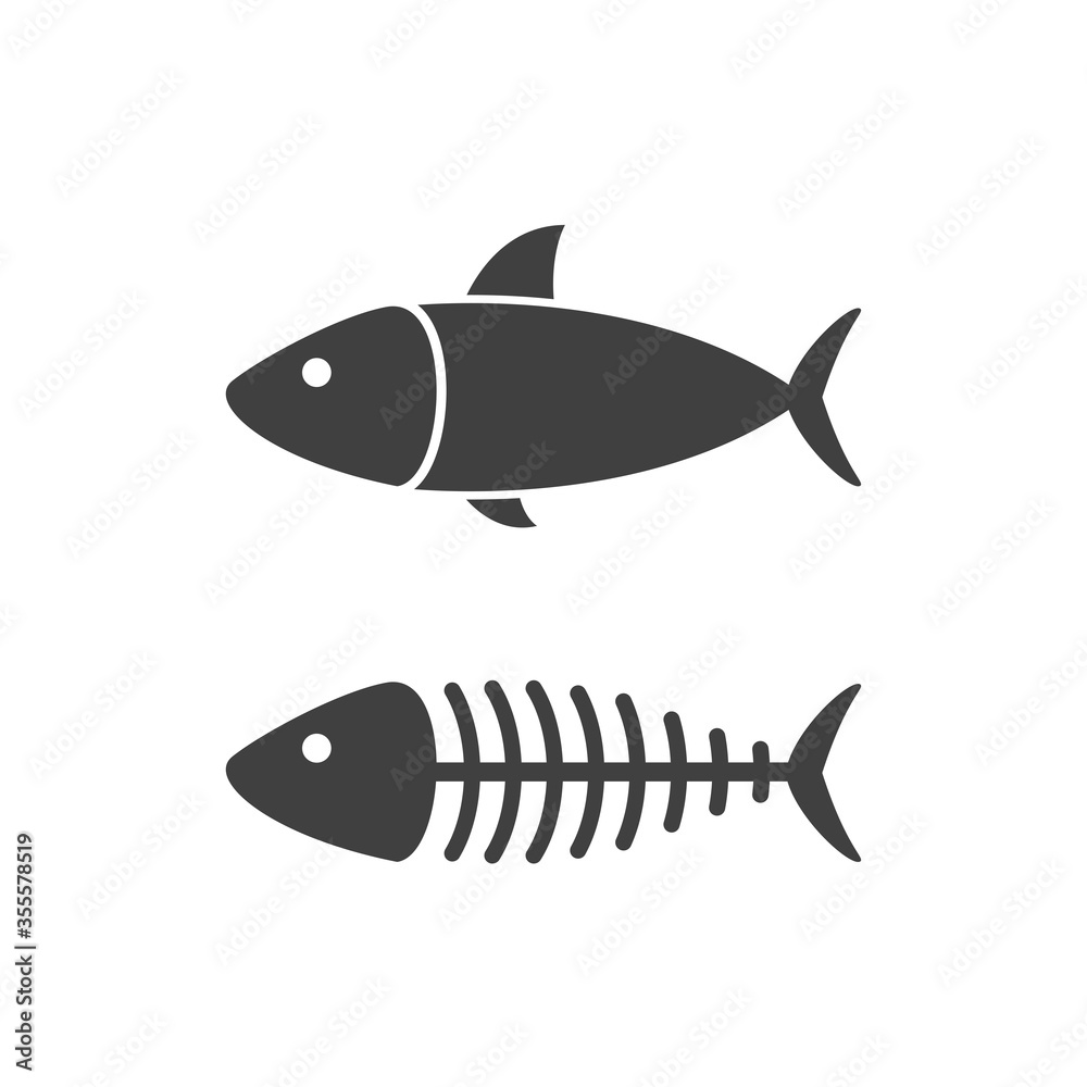 Wall mural Fishbone icon vector, Fish skeleton with head and tail fin vector isolated on white background