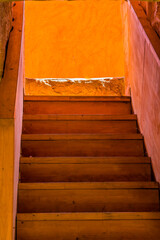 Ascending wooden stairway 