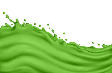 Green juice splash wave on a white background - obrazy, fototapety, plakaty