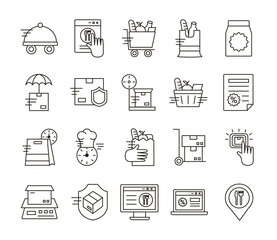 delivery food groceries service set icons