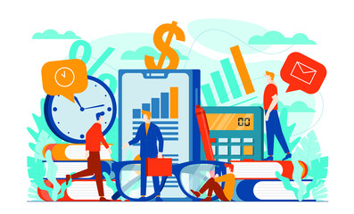 Tax payment, tax audits, income tax, tax calculation, tax online reporting concept illustration flat tax design