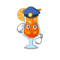 Police officer cartoon drawing of mai tai cocktail wearing a blue hat