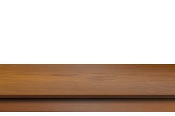 Empty wooden table in a sun drenched summer garden for product placement or montage with focus to the table top in the foreground, with white background.