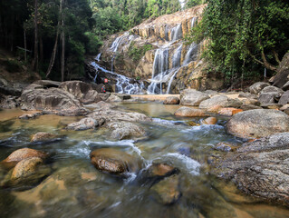 Waterfall found in tropical rainforest in malaysia
