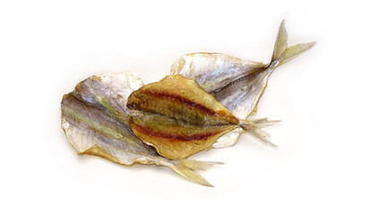 Sun dried marine fish isolated on white background
