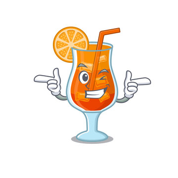 Cartoon design of mai tai cocktail showing funny face with wink eye