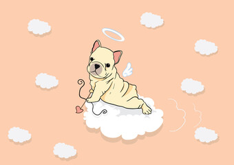 French Bulldog Puppy Cupid is flying with her cloud jet in the sweet background.