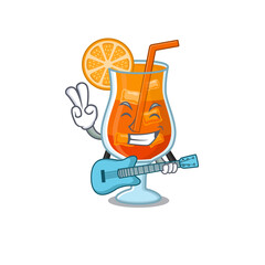 brilliant musician of mai tai cocktail cartoon design playing music with a guitar