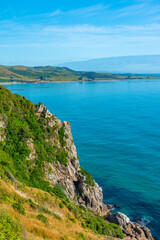 Aerial view of a Beach at Kaka point in New zealand