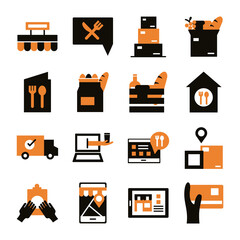 delivery food groceries service set icons