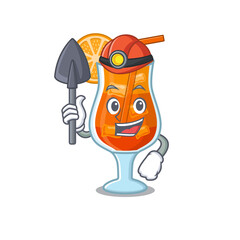 A cartoon picture of mai tai cocktail miner with tool and helmet