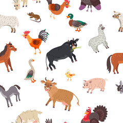 Farm animals seamless pattern in flat style