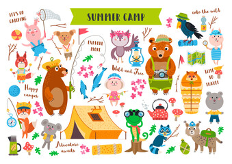 Set of camping animals in the forest