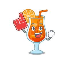 Mai tai cocktail in cartoon drawing character design with Foam finger