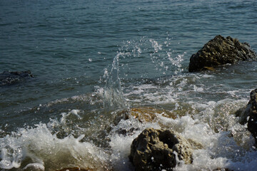 Splash wave in the sea and stone at Koh Chang Thailand