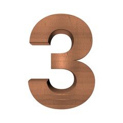 3D NUMBER MADE OF BROWN PAINTED WALL : 3 THREE