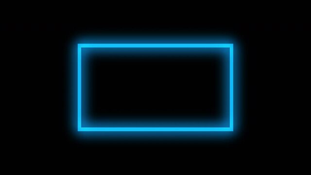 Neon frame. Advertisement background. Blue fluorescent laser light rectangle on black empty space for text.