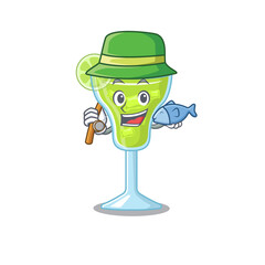 Cartoon design style of margarita cocktail goes to fishing