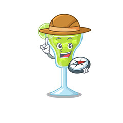 mascot design concept of margarita cocktail explorer using a compass in the forest