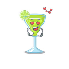 Romantic margarita cocktail cartoon character has a falling in love eyes