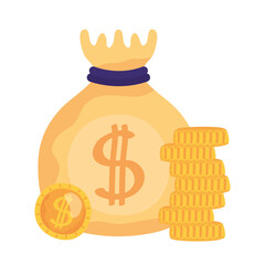 Isolated money bag and coins vector design