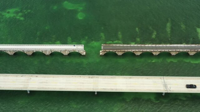 Aerial video inspection bridge gap Florida Keys