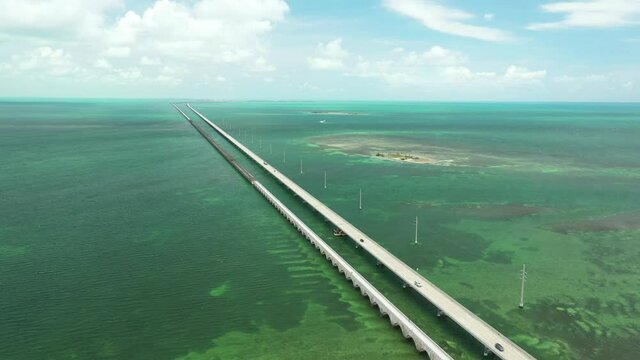 Aerial footage 7 mile bridge Florida Keys
