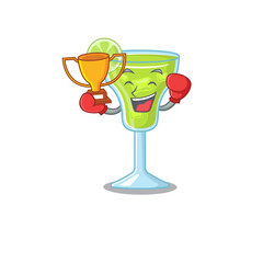 An elegant boxing winner of margarita cocktail caricature design concept