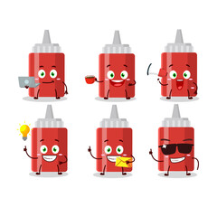 Fototapeta premium Sauce bottle cartoon character with various types of business emoticons